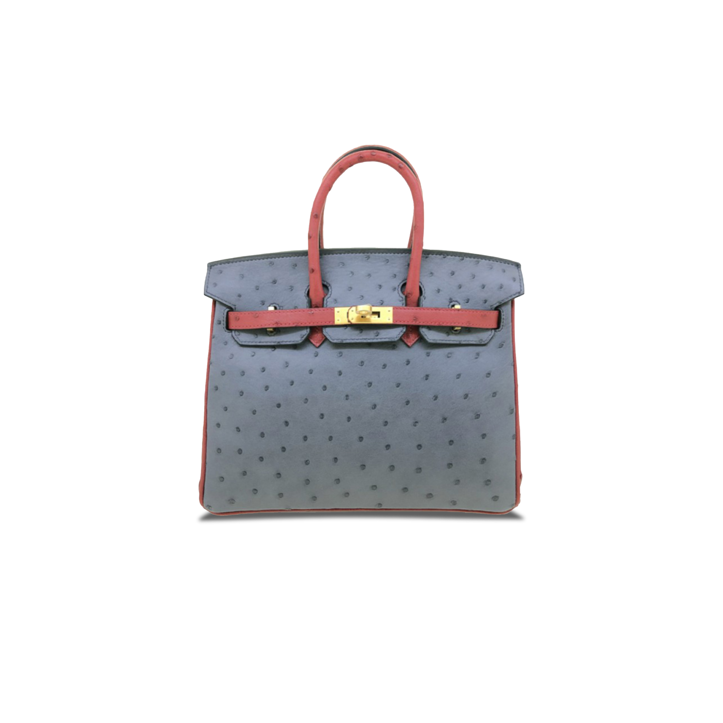 H**mes master birkin 25 ostrich leather grey and red gold buckle h041944ck56 (25*20*13cm)